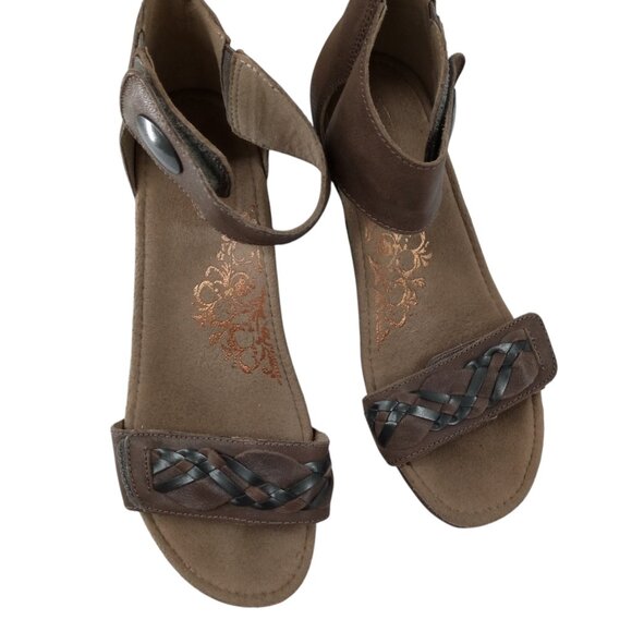 Aetrex Becca Woven Leather Wedge Comfort Sandals Size 38 US 7.5-8 Beige Ankle - Picture 12 of 15